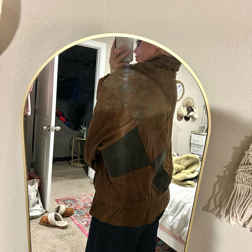 100% Leather Brown Patchwork Jacket - image 8